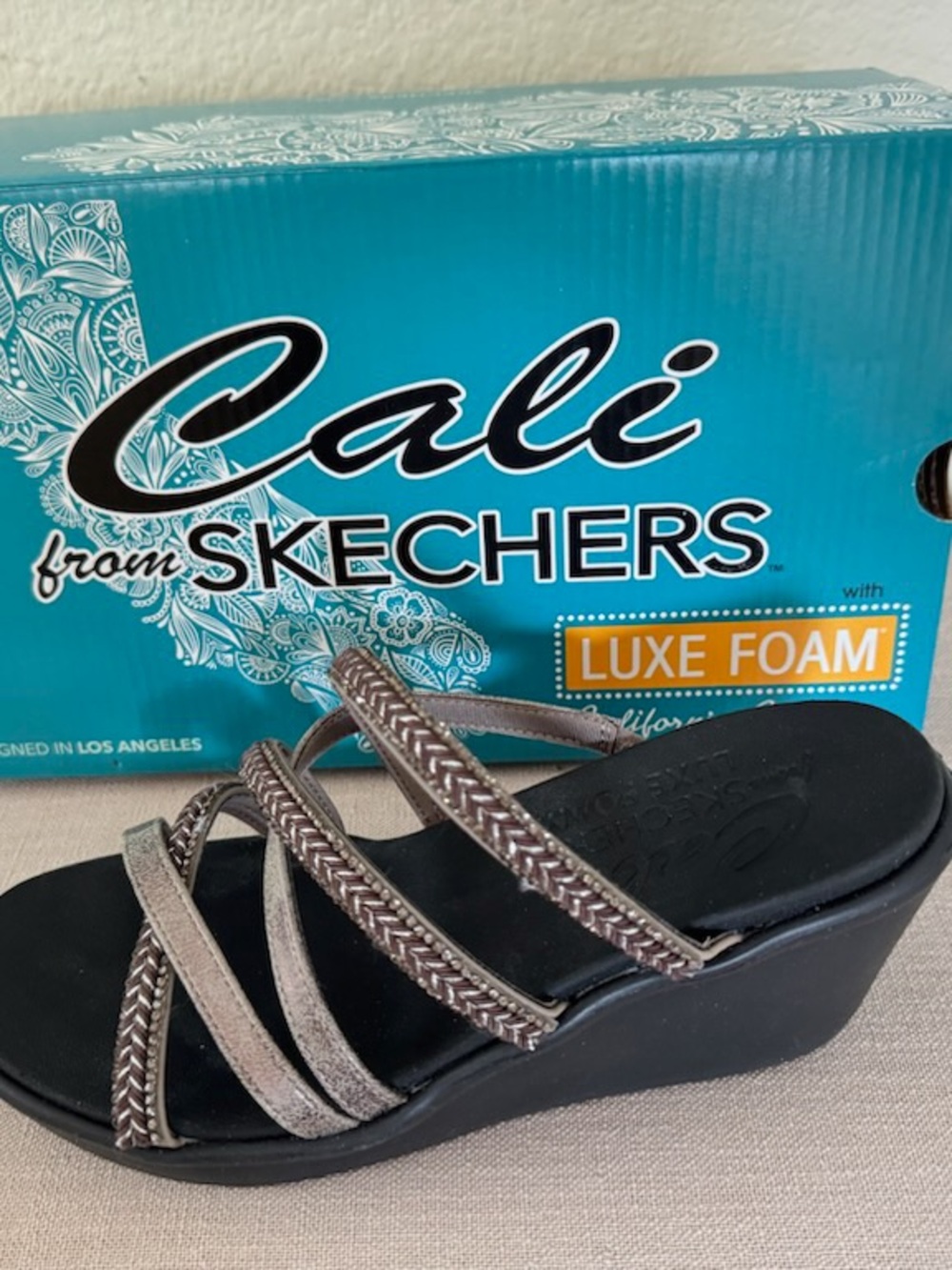 Skechers Metallic Brown Multi-Strap Wedge Sandals